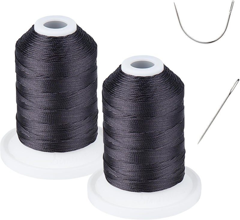 simthread UV Resistant - Heavy Duty Outdoor Thread for Hand or Machine Sewing - 100% Polyester Bonded Thread Tex 69 (12wt) - 250 Yards x 2 Spools NP-Black - Image 1